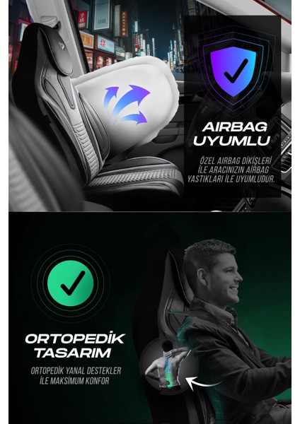 Panda Tokyo Serisi Süet ve Deri Kumaş Lüks Oto Koltuk Kılıfı - Tam Set fırsatları