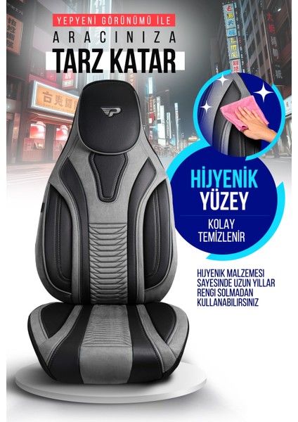 Panda Tokyo Serisi Süet ve Deri Kumaş Lüks Oto Koltuk Kılıfı - Tam Set indirimleri