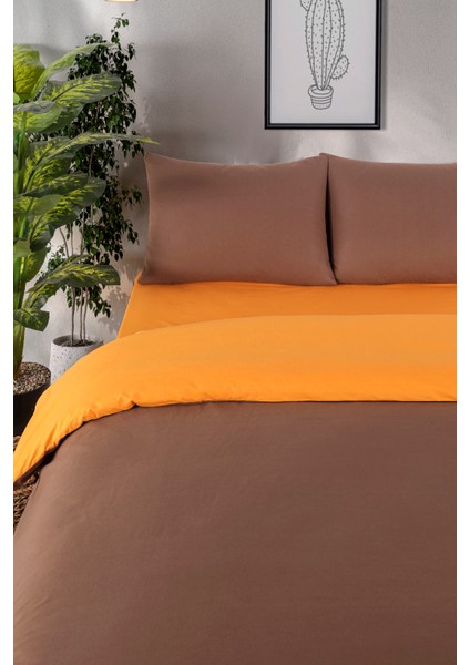 Organik Pamuk Akfil Çift Taraflı Nevresim Takımı Çift Kişilik 200X220 cm Oranj Kahve fiyatları