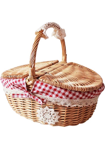 Hasır Sepeti Kırsal Depolama Sepeti Park Plaj Dekorasyonu Için Ev Irmızı (Yurt Dışından)