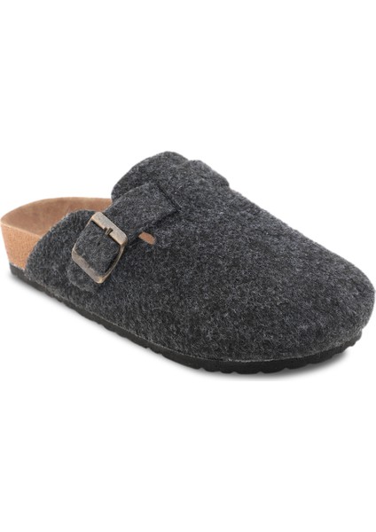 LEO Kadın Ev Terliği Koyu Gri Keçe Malzemeden Rahat Kullanım