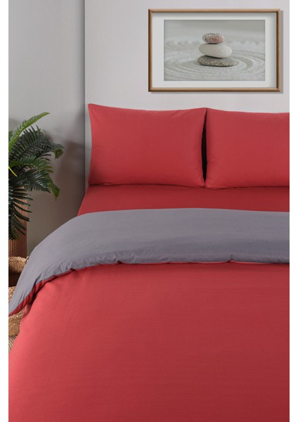 Organik Pamuk Akfil Çift Taraflı Nevresim Takımı Tek Kişilik 160X220 cm Bordo Antrasit