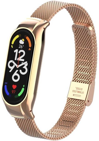 Xiaomi Mi Band 7 Uyumlu Krd-06 Metal Kordon Zore - Rose Gold