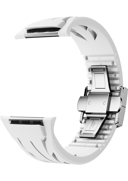 Apple Watch 7 45MM KRD-127 Metal Tokalı Silikon Kordon-Kırmızı
