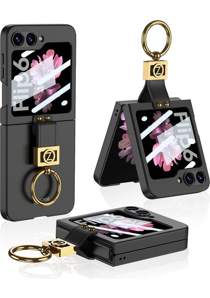 Samsung Galaxy Z Flip 6 Kılıf Zore Z Harfli Yüzüklü Kıpta Kapak-Siyah