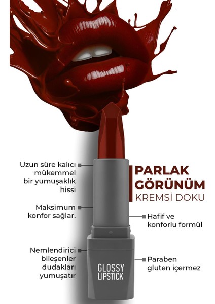 Uzun Süre Kalıcı Yoğun Renk Veren Nemlendirici Parlak Ruj - Glossy Lipstick 324 Raspberry Marmalade