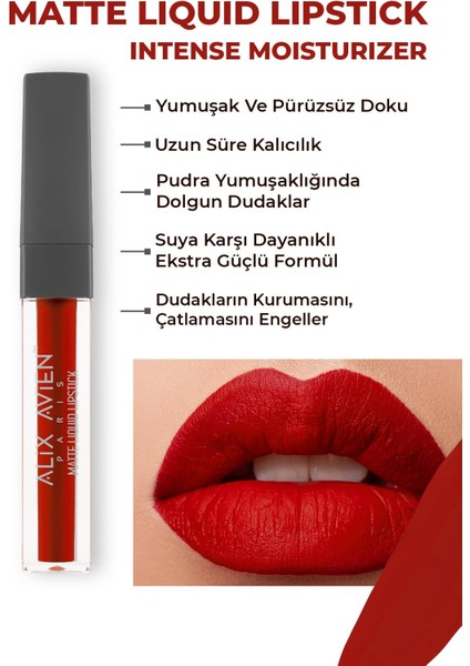 Uzun Süre Kalıcı Kadifemsi Kuruma Yapmayan Mat Likit Ruj - Matte Liquid Lipstick 521 Wild Red