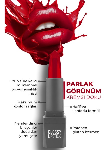 Uzun Süre Kalıcı Yoğun Renk Veren Nemlendirici Parlak Ruj - Glossy Lipstick 321 Stunning Red