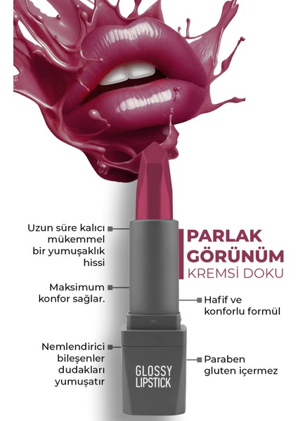 Uzun Süre Kalıcı Yoğun Renk Veren Nemlendirici Parlak Ruj - Glossy Lipstick 317 Bright Fuchsia