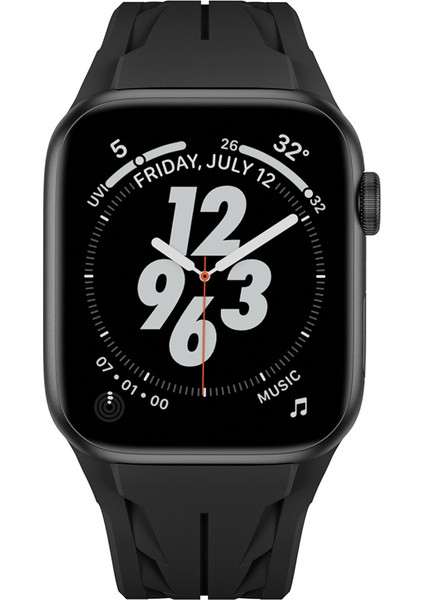Apple Watch 44MM KRD-127 Metal Tokalı Silikon Kordon-Siyah