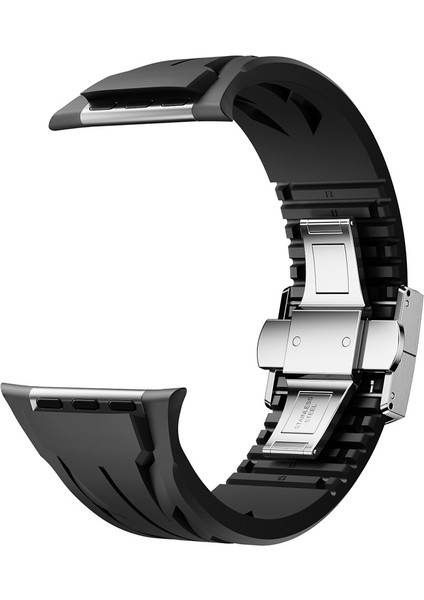 Apple Watch 44MM KRD-127 Metal Tokalı Silikon Kordon-Siyah
