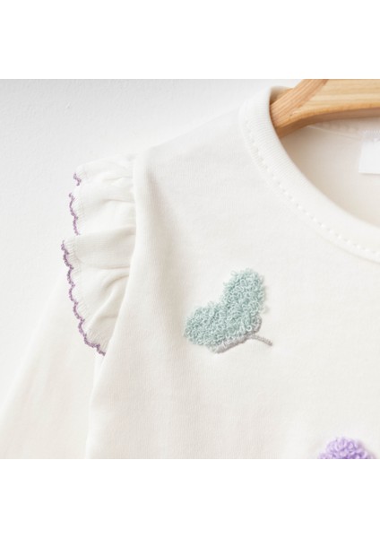 Kız Bebek Giyim Renkli Kelebek Desenli Fırfır Uzun Kollu Alt-Üst 2'li Pijama Takımı %100 Pamuk