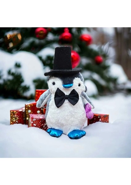 40 cm Pingu Şapkalı Peluş Penguen Peluş Oyuncak Sevgililer Günü Hediyesi