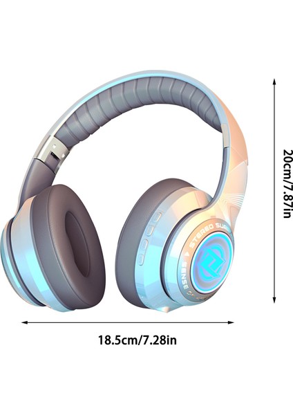 Rgb Işık ve Mikrofon ile Kulak Üstü Kablosuz Bluetooth Kulaklıklar 8 Saat Kullanım Katlanabilir Kulaklık (Yurt Dışından)