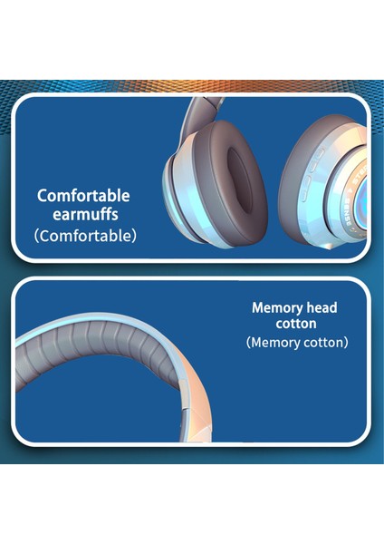 Rgb Işık ve Mikrofon ile Kulak Üstü Kablosuz Bluetooth Kulaklıklar 8 Saat Kullanım Katlanabilir Kulaklık (Yurt Dışından)