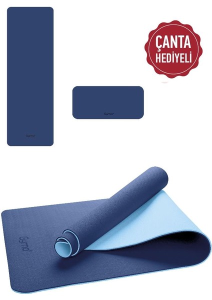 Ekolojik 6mm Tpe Yoga Matı Pilates Minderi Diz Dirsek Koruyucu Matlı Set Mavi
