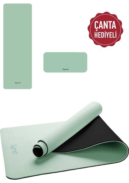Ekolojik 6mm Tpe Yoga Matı Pilates Minderi Diz Dirsek Koruyucu Matlı Set Açık Yeşil