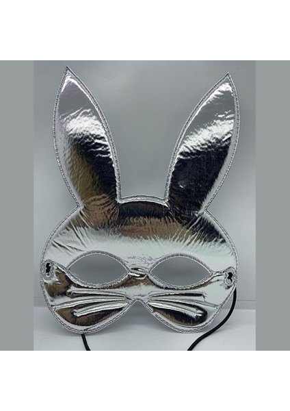 Gümüş Renk Kumaş Malzemeden Imal Tavşan Maskesi 25X17 cm