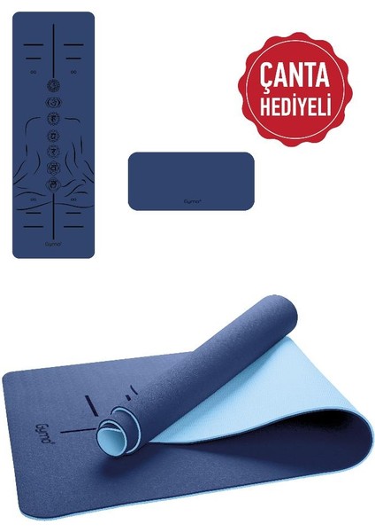 Hizalamalı Sembol 6mm Tpe Yoga Matı Pilates Minderi Diz Dirsek Koruyucu Matlı Set Mavi