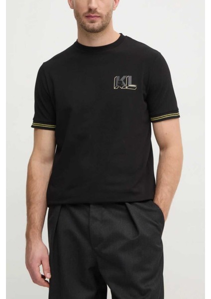 Erkek Bisiklet Yaka T-Shirt Siyah 755463551235 T-Shırt Crewneck