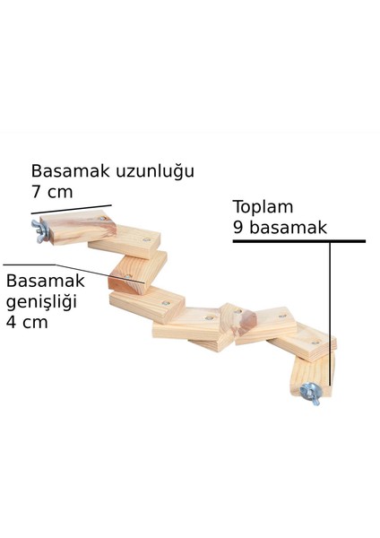 Tavşan Gine Domuzu Fare Hamster Ginepig Kuş Tüneği Merdiveni Tünek Oyun Parkuru Kuş Tünek 9 Basamak Boy 53 cm