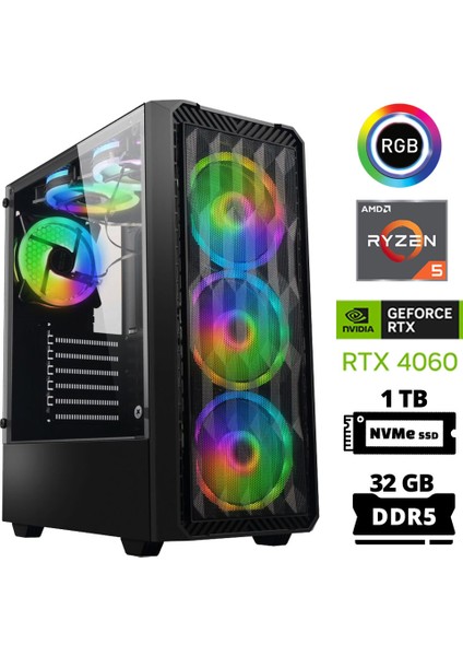 Delux X72 Ryzen 5 7600 32GB Ddr5 Ram 1tb M.2 Nvme SSD 8gb RTX4060 Masaüstü Oyuncu Bilgisayarı