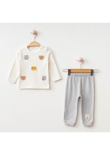 S Erkek Bebek Giyim Roar Sevimli Ayıcıklar Ayılar Alt Üst Uzun Kollu 2'li Pijama Takımı %100 Pamuk