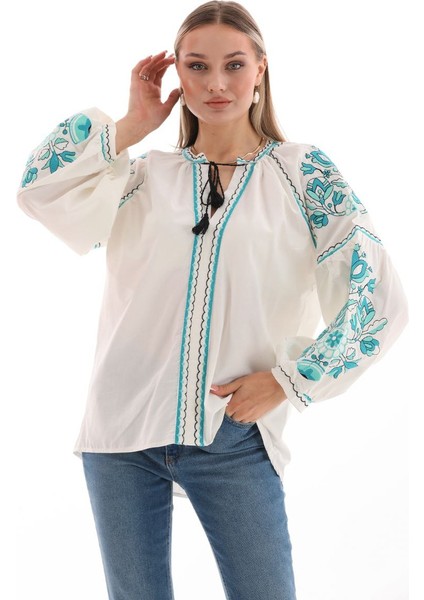 Nakış Işlemeli Vintage Bluz