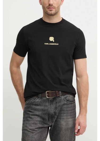 Erkek Bisiklet Yaka T-Shirt Siyah 755461551235 T-Shırt Crewneck