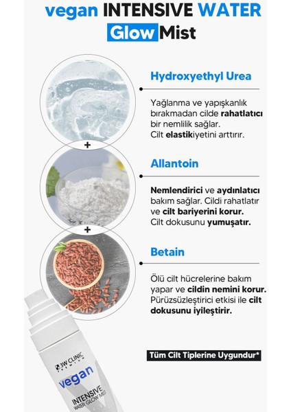 Cam Cilt Görünümü Yaratan Vegan Nemlendirici Yüz Misti 3W Clınıc Vegan Water Glow Mist 100ML modelleri