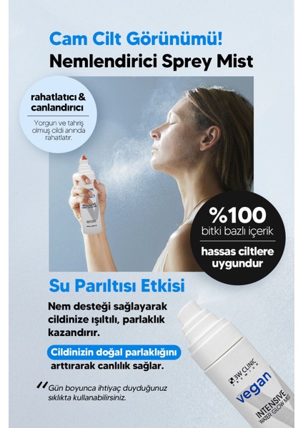 Cam Cilt Görünümü Yaratan Vegan Nemlendirici Yüz Misti 3W Clınıc Vegan Water Glow Mist 100ML fırsatları