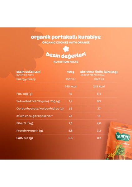 Organik Vegan Portakallı Kurabiye Atıştırmalık Paketi - 12 Adet