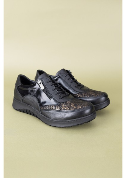 Gamsu Kadın Deri Rugan Siyah Günlük Ayakkabı
