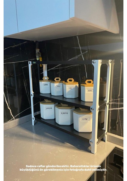 Metal Ahşap 3 Katlı Mutfak Rafı Tezgah Üstü Düzenleyici Siyah Beyaz