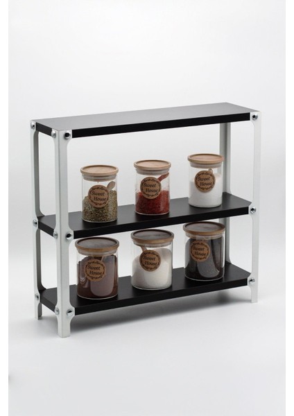 Metal Ahşap 3 Katlı Mutfak Rafı Tezgah Üstü Düzenleyici Siyah Beyaz modelleri