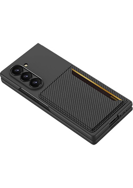 Samsung Galaxy Z Fold 6 Karbonfiber Arka Yüzey Zore Kartlıklı Z-Kart Kıpta Sert Kapak-Siyah