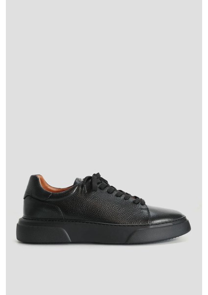 Tommy Siyah Erkek Deri Sneaker Ayakkabı