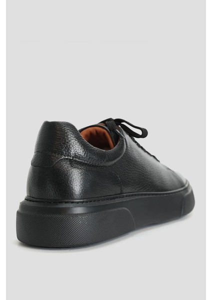 Tommy Siyah Erkek Deri Sneaker Ayakkabı