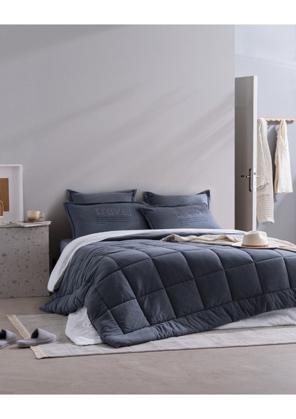 Bobigny Çift Kişilik Pamuklu Supersoft Comforter Set - Indigo