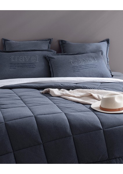 Bobigny Çift Kişilik Pamuklu Supersoft Comforter Set - Indigo fiyatları