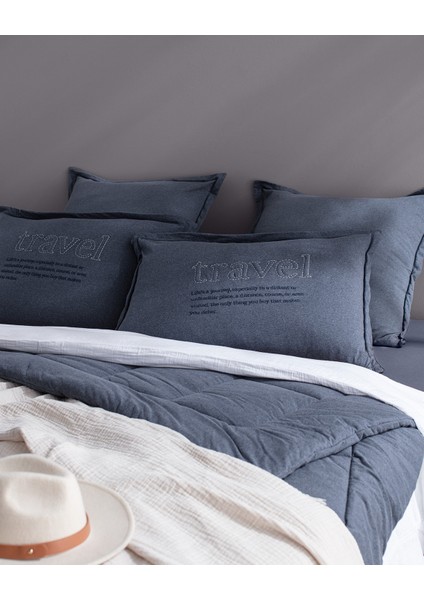 Bobigny Çift Kişilik Pamuklu Supersoft Comforter Set - Indigo fırsatları