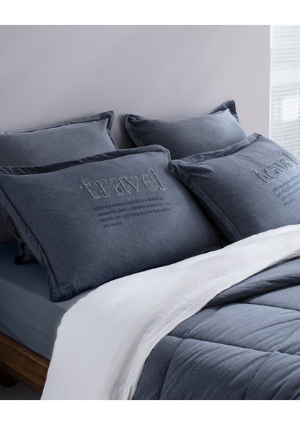 Bobigny Çift Kişilik Pamuklu Supersoft Comforter Set - Indigo indirimleri