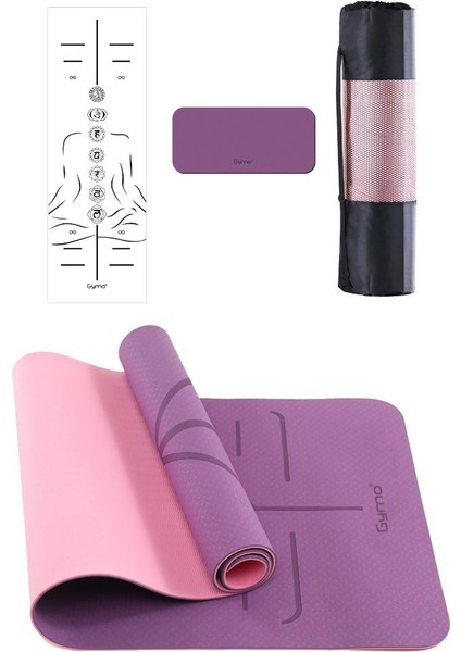 Hizalamalı Sembol 6mm Tpe Yoga Matı Pilates Minderi Diz Dirsek Koruyucu Mat Hediyeli Mürdüm