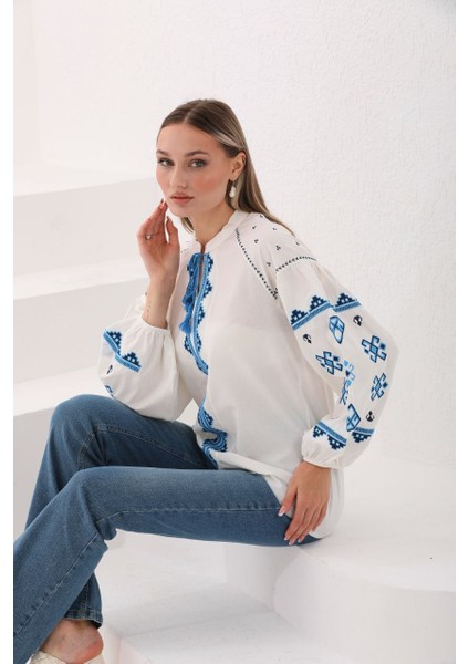 Nakış Işlemeli Vintage Bluz