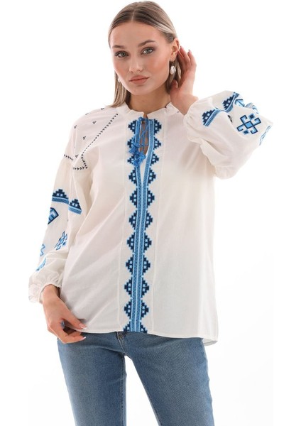Nakış Işlemeli Vintage Bluz