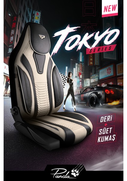 Panda Tokyo Serisi Süet ve Deri Kumaş Lüks Oto Koltuk Kılıfı - Tam Set fiyatları