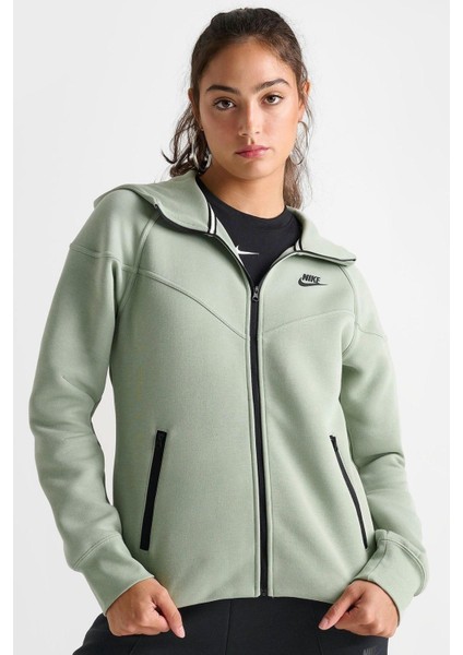 Sportswear Tech Fleece Full Zip Hoodie Dark Heather Black Kadın Kapüşonlu Sweatshirt Su Yeşili