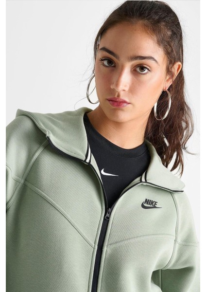 Sportswear Tech Fleece Full Zip Hoodie Dark Heather Black Kadın Kapüşonlu Sweatshirt Su Yeşili modelleri