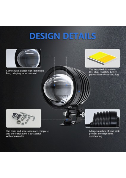 3 Inç Motosiklet Far 30 W 6000LM Balıkgözü LED Motosiklet Işık Far Sürüş Sis Spot Beyaz + Sarı Işık (Yurt Dışından) fırsatları