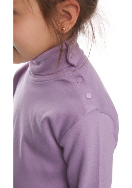 Lila Basic Kız Çocuk Çıtçıtlı Tam Balıkçı Yaka Şardonlu Kışlık Uzun Kollu Tişört modelleri